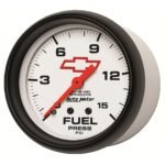 Autometer 5813-00406 Chevy Red Bowtie Series Gauge, Fuel Press, 2 5/8in. 15Psi, Mech W/Isolator, White. - Image 2