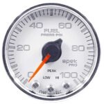 Autometer P31411 Spek Series Gauge, Fuel Press, 2 1/16in. 100Psi, Stepper Motor W/Peak & Warn, Wht/Chrm.