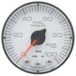 Autometer P314128 Spek Series Gauge, Fuel Press, 2 1/16in. 100Psi, Stepper Motor W/Peak & Warn, Wht/Blk.