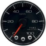 Autometer P314328 Spek Series Gauge, Fuel Press, 2 1/16in. 100Psi, Stepper Motor W/Peak & Warn, Blk/Blk.