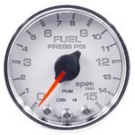 Autometer P31511 Spek Series Gauge, Fuel Press, 2 1/16in. 15Psi, Stepper Motor W/Peak & Warn, Wht/Chrm.