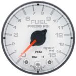 Autometer P315128 Spek Series Gauge, Fuel Press, 2 1/16in. 15Psi, Stepper Motor W/Peak & Warn, Wht/Blk.