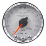 Autometer P31521 Spek Series Gauge, Fuel Press, 2 1/16in. 15Psi, Stepper Motor W/Peak & Warn, Slvr/Chrm.