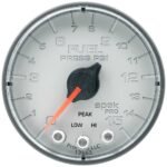 Autometer P315228 Spek Series Gauge, Fuel Press, 2 1/16in. 15Psi, Stepper Motor W/Peak & Warn, Slvr/Blk.