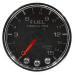 Autometer P31531 Spek Series Gauge, Fuel Press, 2 1/16in. 15Psi, Stepper Motor W/Peak & Warn, Blk/Chrm.