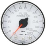 Autometer P316128 Spek Series Gauge, Fuel Press, 2 1/16in. 30Psi, Stepper Motor W/Peak & Warn, Wht/Blk.