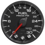 Autometer P316328 Spek Series Gauge, Fuel Press, 2 1/16in. 30Psi, Stepper Motor W/Peak & Warn, Blk/Blk.