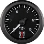 Autometer ST3304 Stack Series Gauge, Fuel Press, Pro Stepper Motor, 52Mm, Blk, 0-15Psi, 1/8in. Nptf Male