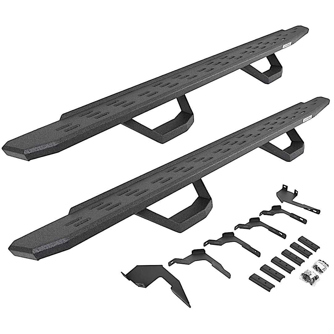 g266963688020t_1.jpg Go Rhino 6963688020T Running Boards, Protective Bedliner Coating, Galvanized Steel, Brackets and (2) Set of Drop Steps Included, 4-Door, Crew Cab Pickup, RB30 Series - Image 1