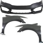 Replacement 3-Piece Kit, Front, Driver and Passenger Side Fender, 2-Door, Coupe, Includes (1) Bumper Cover and (2) Fender