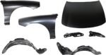 Replacement 7-Piece Kit Factory Style Hood, Steel, Primed, Includes (2) Fender, (2) Fender Liner, (1) Hood, and (2) Hood Hinge