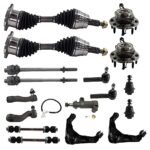 TrueDrive 17-Piece Kit Front, Driver and Passenger Side Control Arm with Axle Assemblies, Ball Joints, Idler Arm, Idler Arm Bracket, Pitman Arm, Sway Bar Links, Tie Rod Ends, and Wheel Hubs, Heavy-Duty Design