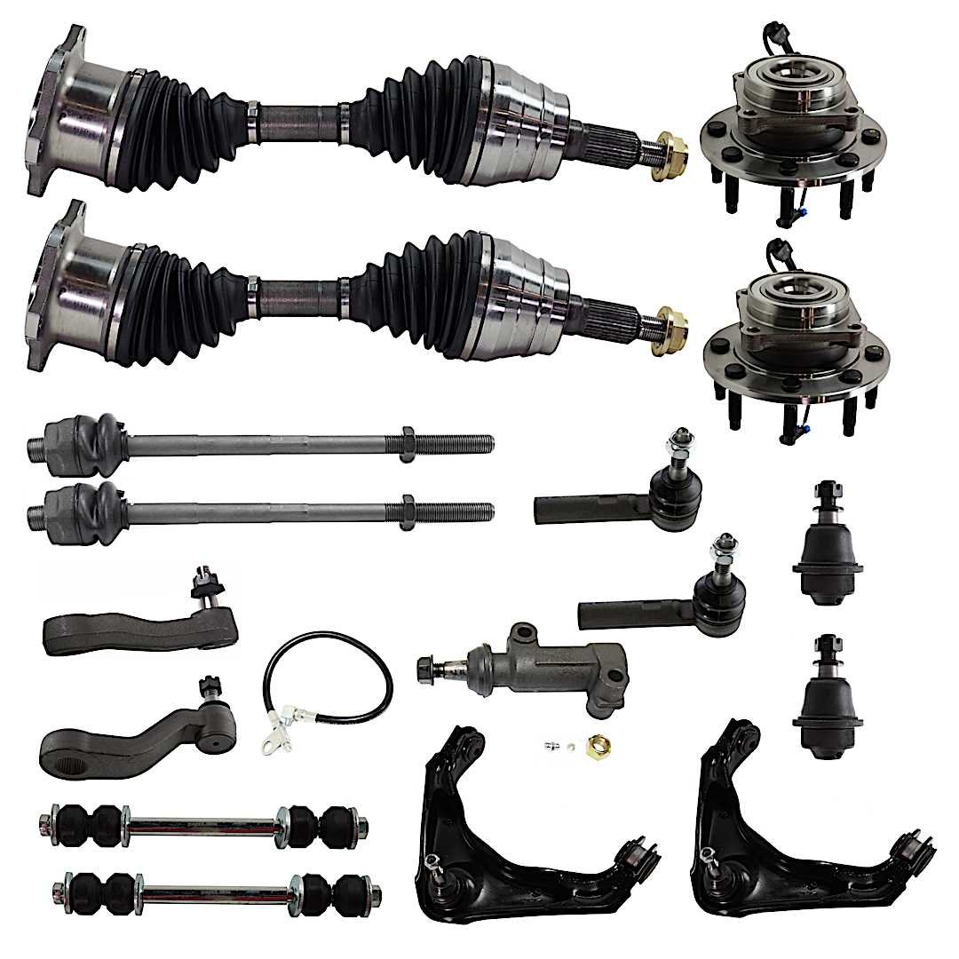 kit-011321-11_1.jpg TrueDrive 17-Piece Kit Front, Driver and Passenger Side Control Arm with Axle Assemblies, Ball Joints, Idler Arm, Idler Arm Bracket, Pitman Arm, Sway Bar Links, Tie Rod Ends, and Wheel Hubs, Heavy-Duty Design - Image 1