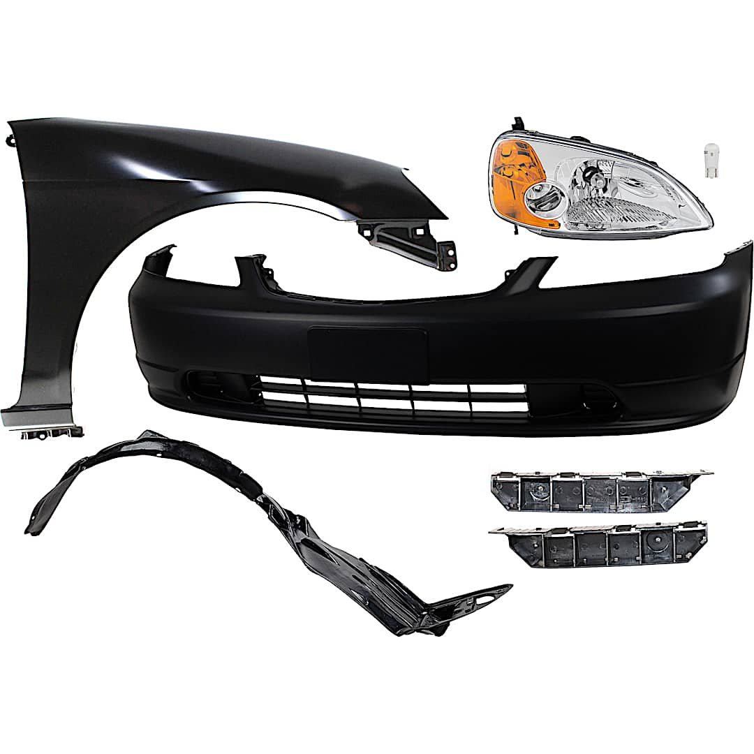 kit-012524-03_1.jpg Replacement 7-Piece Kit Passenger Side LED Headlight, Includes (2) Bumper Bracket, (1) Bumper Cover, (1) Fender, (1) Fender Liner, (1) Headlight, and (1) Light Bulb - Image 1