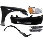 Replacement 7-Piece Kit Passenger Side LED Headlight, Includes (2) Bumper Bracket, (1) Bumper Cover, (1) Fender, (1) Fender Liner, (1) Headlight, and (1) Light Bulb