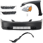 Replacement 7-Piece Kit Driver Side LED Headlight, Includes (2) Bumper Bracket, (1) Bumper Cover, (1) Fender, (1) Fender Liner, (1) Headlight, and (1) Light Bulb