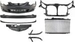 Replacement 8-Piece Kit, Front Primed Bumper Cover, Includes (2) Bumper Bracket, (1) Bumper Cover, (1) Bumper Reinforcement, (1) Grille, (1) Radiator, (1) Radiator Support, and (1) Valance