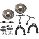 TrueDrive 9-Piece Kit Front, Passenger Side Axle Assembly with Brake Discs, Brake Pad Set, and Control Arms, Automatic Transmission