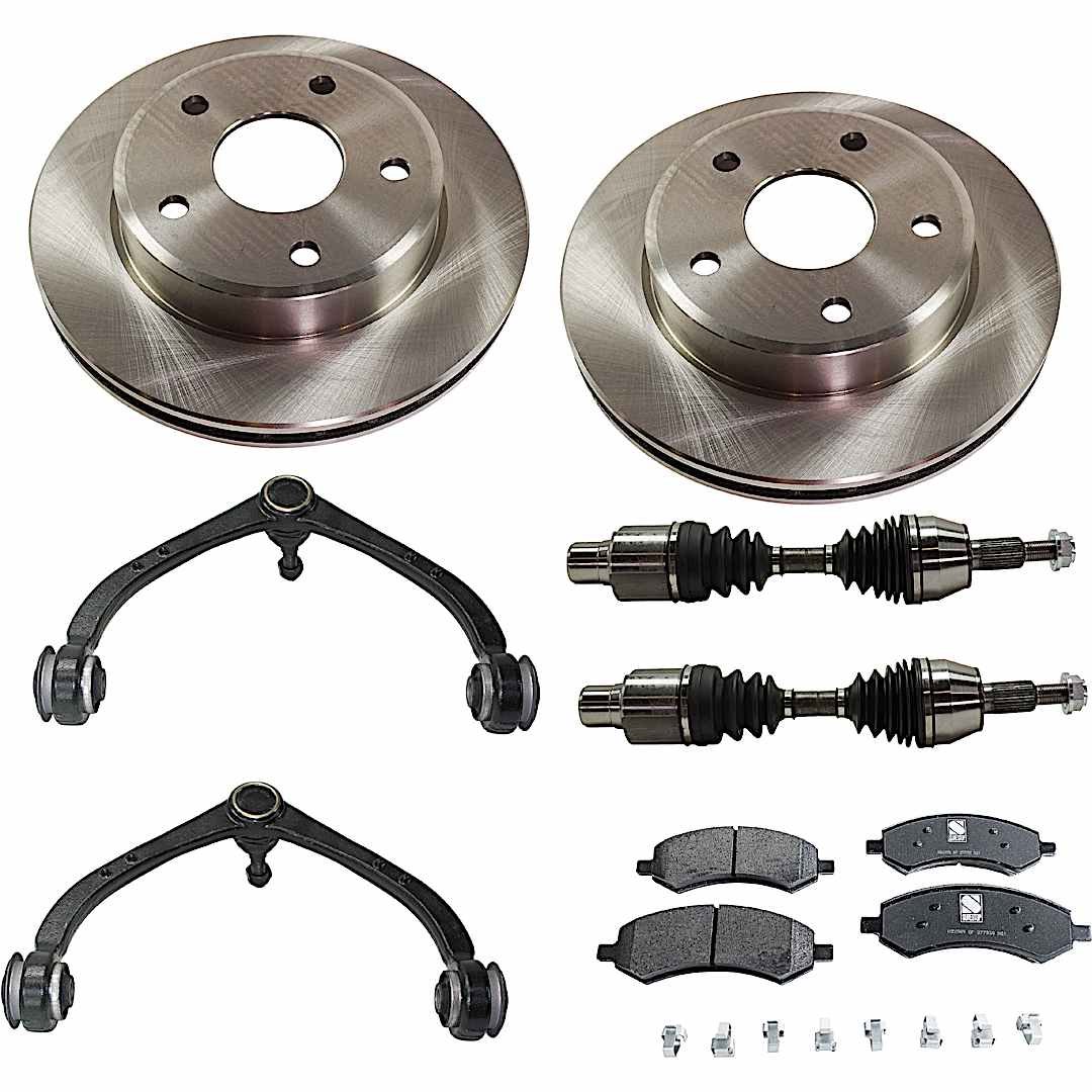 kit-022222-001_1.jpg TrueDrive 8-Piece Kit Front Axle Assembly with Brake Discs, Brake Pad Set, and Control Arms, Four Wheel Drive - Image 1