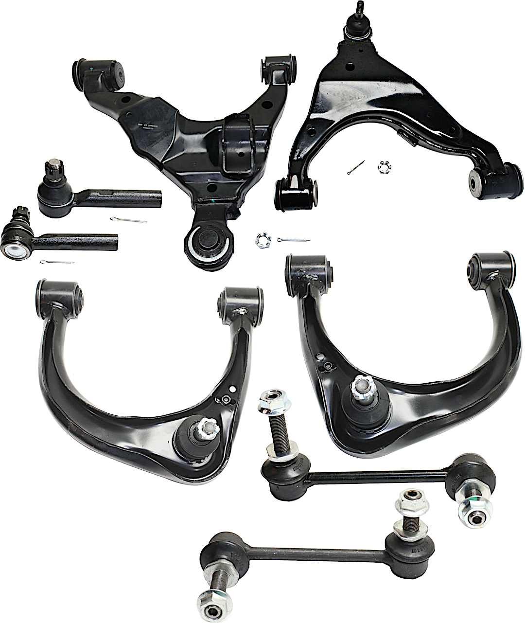 kit-022521-03-139_1.jpg TrueDrive 8-Piece Kit Front, Driver and Passenger Side, Upper and Lower Control Arm with Sway Bar Links and Tie Rod Ends - Image 1