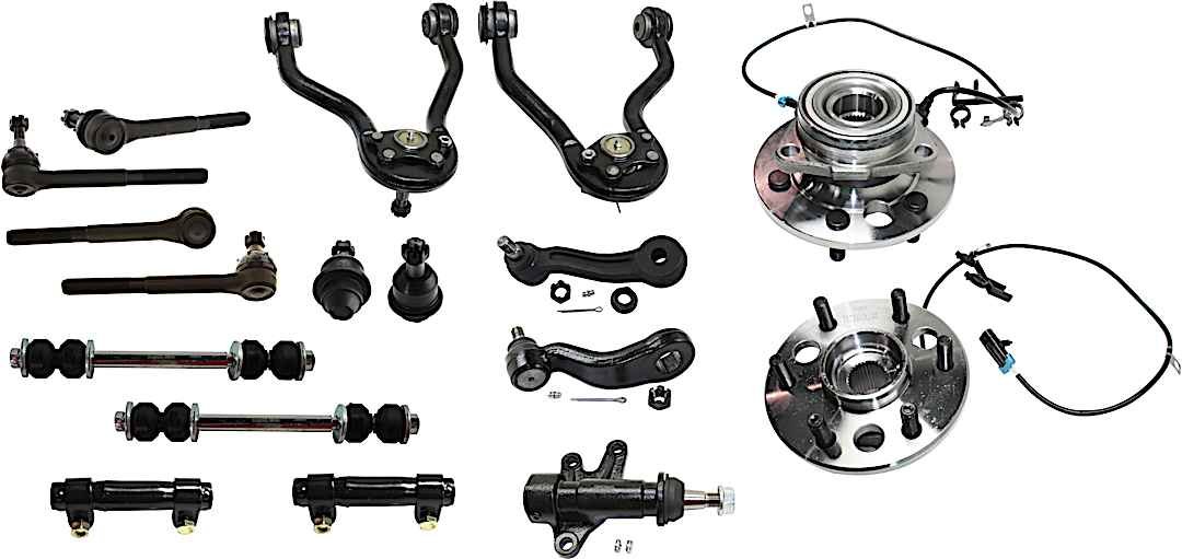 kit-030321-02-79_1.jpg TrueDrive 17-Piece Kit Front Control Arm, Heavy Duty Design, includes Ball Joints, Idler Arm, Idler Arm Bracket, Pitman Arm, Sway Bar Links, Tie Rod Adjusting Sleeves, Tie Rod Ends, and Wheel Hubs - Image 1