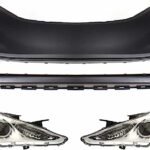 Replacement 3-Piece Kit Driver and Passenger Side Halogen Headlight, With bulb(s), Sedan, OE Replacement, Includes (1) Bumper Cover and (2) Headlight