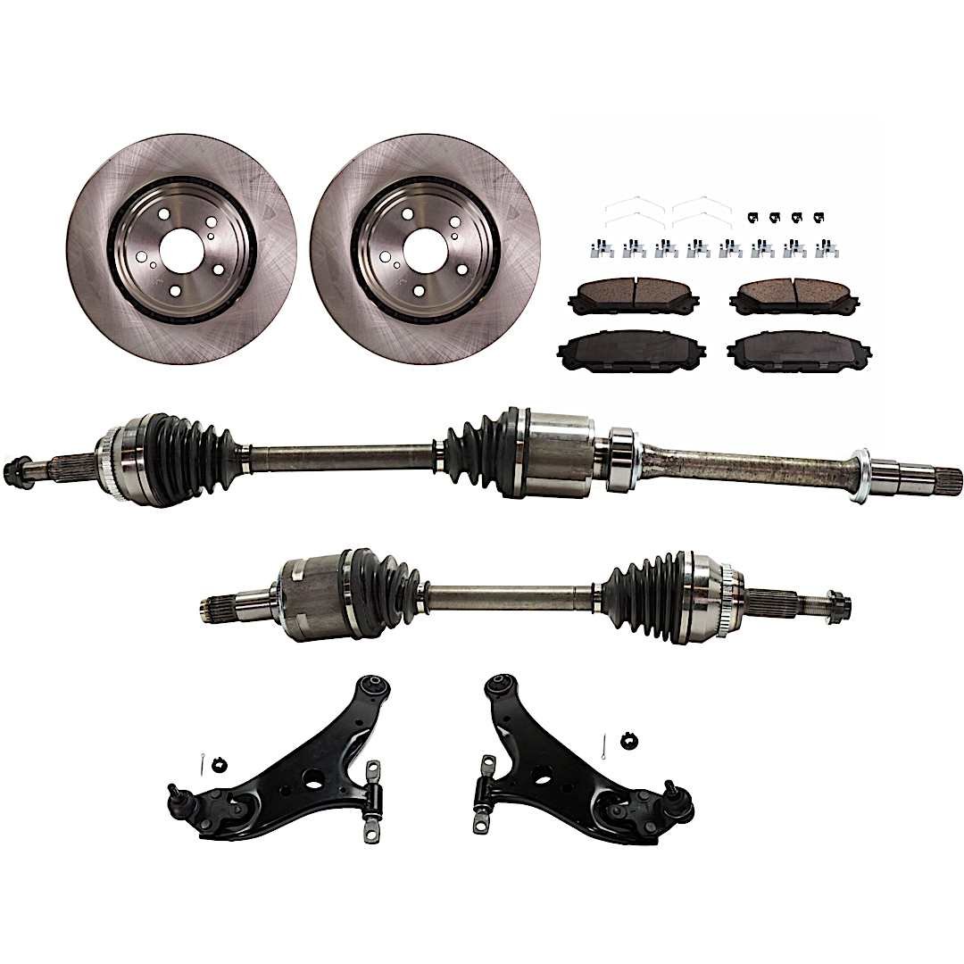 kit-030422-0041_1.jpg TrueDrive 8-Piece Kit Front, Driver and Passenger Side Axle Assembly, FWD, includes (2) Axle Assembly, (2) Brake Disc, (1) Brake Pad Set, and (2) Control Arm - Image 1