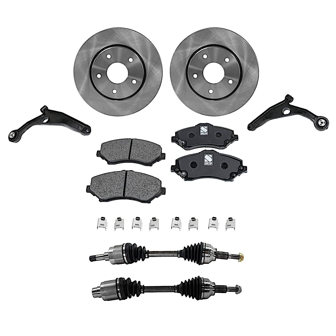 kit-030422-0082_1.jpg TrueDrive 8-Piece Kit Front, Driver and Passenger Side Axle Assembly with Brake Discs, Brake Pad Set, and Control Arms, Front Wheel Drive - Image 1