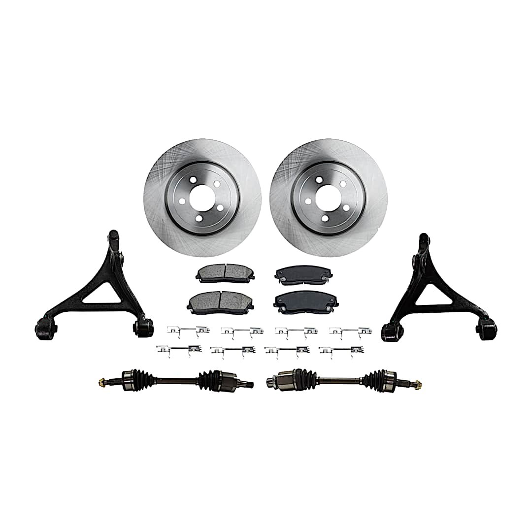 kit-030422-0151_1.jpg TrueDrive 8-Piece Kit Front, Driver and Passenger Side, Lower Control Arm, AWD, Includes (2) Axle Assembly, (2) Brake Disc, (1) Brake Pad Set, and (2) Control Arm - Image 1