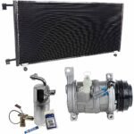 DriveMotive 3-Piece Kit A/C Compressor with A/C Condenser and A/C Service Kit (A/C Accumulator, Expansion Valve, Orifice Tube, and A/C O-Ring and Gasket Seal Kit), 4-Groove Pulley, Two Bolts to Mount the Hoses