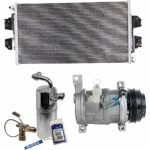 DriveMotive 3-Piece Kit A/C Compressor, 4-Groove Pulley, includes A/C Condenser, and A/C Service Kit (A/C Accumulator, A/C Orifice Tube, and A/C O-Ring and Gasket Seal Kit), Two Bolts to mount the Hoses