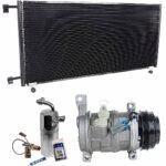 DriveMotive 3-Piece Kit A/C Compressor with A/C Condenser and A/C Service Kit (A/C Accumulator, Expansion Valve, Orifice Tube, and A/C O-Ring and Gasket Seal Kit), 4-Groove Pulley, Two Bolts to Mount the Hoses