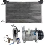DriveMotive 3-Piece Kit A/C Compressor, 4-Groove Pulley, includes A/C Condenser, and A/C Service Kit (A/C Accumulator, A/C Orifice Tube, and A/C O-Ring and Gasket Seal Kit), Two Bolts to mount the Hoses