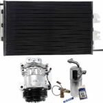 DriveMotive A/C Compressor Kit with A/C Condenser, and A/C Service Kit (Accumulator, Orifice Tube, O-Ring, Gasket Seal Kit), 6-Groove Pulley, 4.33in Diameter; HT6; Hoses Built to Top; PAG 46 Oil; 2 O'Clock Coil