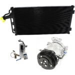 DriveMotive A/C Compressor Kit with A/C Condenser, and A/C Service Kit (Accumulator, Orifice Tube, O-Ring, Gasket Seal Kit), 6-Groove Pulley, 4.33in Diameter; HT6; Hoses Built to Top; PAG 46 Oil; 2 O'Clock Coil