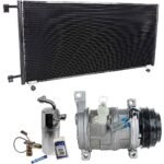 DriveMotive 3-Piece Kit A/C Compressor with A/C Condenser and A/C Service Kit (A/C Accumulator, Expansion Valve, Orifice Tube, and A/C O-Ring and Gasket Seal Kit), 4-Groove Pulley, Two Bolts to Mount the Hoses
