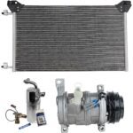 DriveMotive 3-Piece Kit A/C Compressor with A/C Condenser and A/C Service Kit (A/C Accumulator, A/C Orifice Tube, and A/C O-Ring and Gasket Seal Kit), 4-Groove Pulley, ELECTRIC/GAS, Two Bolts to Mount the Hoses