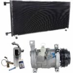 DriveMotive 3-Piece Kit A/C Compressor with A/C Condenser and A/C Service Kit (A/C Accumulator, Expansion Valve, Orifice Tube, and A/C O-Ring and Gasket Seal Kit), 4-Groove Pulley, Two Bolts to Mount the Hoses