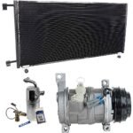 DriveMotive 3-Piece Kit A/C Compressor, 4-Groove Pulley, includes A/C Condenser, and A/C Service Kit (A/C Accumulator, A/C Orifice Tube, and A/C O-Ring and Gasket Seal Kit), Two Bolts to mount the Hoses