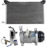 DriveMotive 3-Piece Kit A/C Compressor with A/C Condenser and A/C Service Kit (A/C Accumulator, Expansion Valve, Orifice Tube, and A/C O-Ring and Gasket Seal Kit), 4-Groove Pulley, Two Bolts to Mount the Hoses