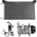 DriveMotive 3-Piece Kit A/C Compressor with A/C Condenser and A/C Service Kit (A/C Accumulator, Expansion Valve, Orifice Tube, and A/C O-Ring and Gasket Seal Kit), 4-Groove Pulley, Two Bolts to Mount the Hoses