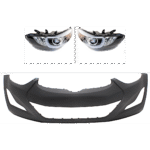 JC Whitney 3-Piece Kit Driver and Passenger Side Headlight, Includes (2) Headlight and (1) Bumper Cover