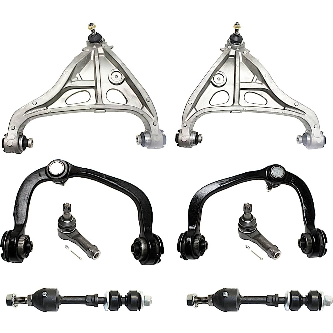 kit-032921-04-48_1.jpg TrueDrive 8-Piece Kit Front, Driver and Passenger Side, Upper and Lower Control Arm with Sway Bar Links and Tie Rod Ends, Rear Wheel Drive - Image 1