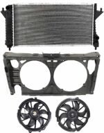 Replacement 4-Piece Kit Driver and Passenger Side Radiator and A/C Condenser Fan, includes Radiator Support