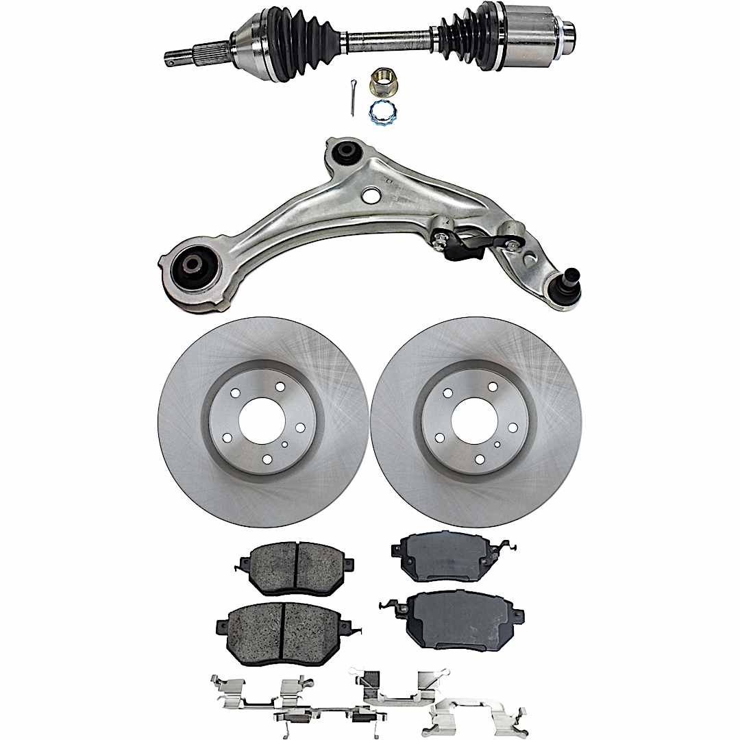 kit-041022-049_1.jpg TrueDrive 5-Piece Kit Front, Passenger Side, Lower Control Arm with Axle Assembly, Brake Discs, and Brake Pad Set, AWD - Image 1