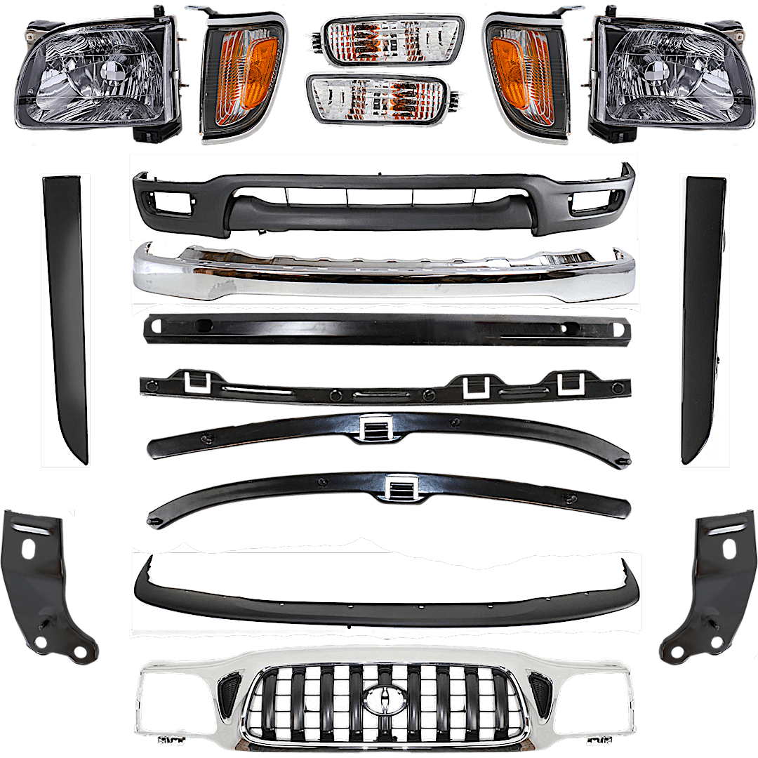 kit-041723-01_1.png Replacement 18-pc Kit Front Bumper w/ (2)Bumper Bracket (1)Bumper Filler (1)Bumper Reinforcement (3)Bumper Retainer (2)Corner Light (1)Grille (2)Headlight (2)Headlight Filler (2)Turn Signal Light (1)Valance - Image 1