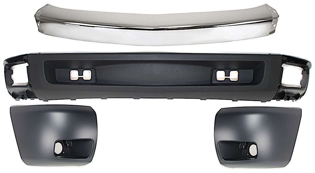 kit-050117-16_1.jpg Replacement 4-Piece Kit, Front Bumper, Chrome, Includes (1) Bumper, (2) Bumper End, and (1) Valance - Image 1