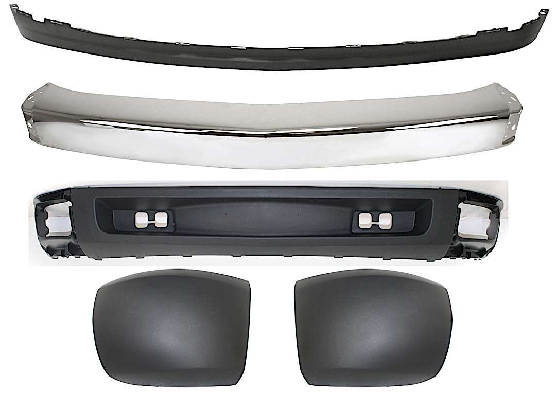kit-050117-63_1.jpg Replacement 5-Piece Kit, Front Bumper, Chrome, Includes (1) Bumper, (2) Bumper End, and (2) Valance - Image 1