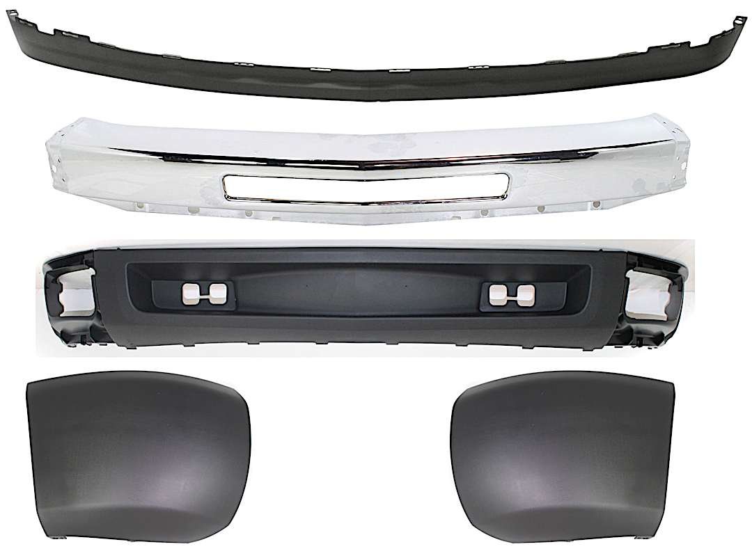 kit-050117-64_1.jpg Replacement 5-Piece Kit, Front Bumper, Chrome, Includes (1) Bumper, (2) Bumper End, and (2) Valance - Image 1
