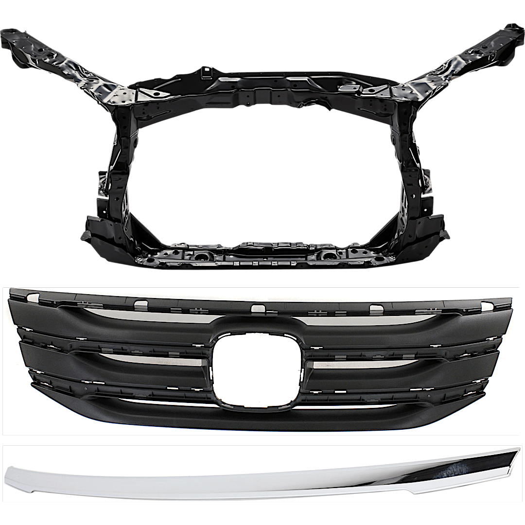 kit-050225-177_1.png JC Whitney 3-Piece Kit Radiator Support Assembly, 3.5L, 6Cyl Includes (1) Grille Assembly, (1) Grille Trim and (1) Radiator Support - Image 1